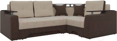 Диван угловой Mebelico Комфорт 90 правый (микровельвет, бежевый/коричневый)