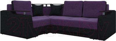 Диван угловой Mebelico Комфорт 90 левый / 57407 (микровельвет, фиолетовый/черный)