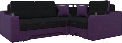 Диван угловой Mebelico Комфорт 90 правый / 57408 (микровельвет, черный/фиолетовый)