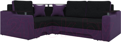 Диван угловой Mebelico Комфорт 90 левый / 57408 (микровельвет, черный/фиолетовый)
