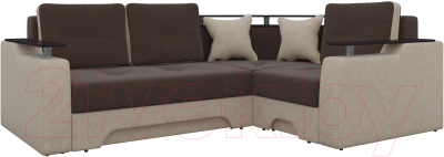 Диван угловой Mebelico Комфорт 90 правый / 57410 (микровельвет, коричневый/бежевый)