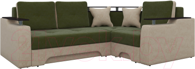 Диван угловой Mebelico Комфорт 90 правый / 57411 (микровельвет, зеленый/бежевый)
