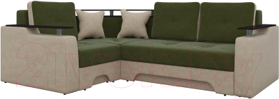 Диван угловой Mebelico Комфорт 90 левый / 57411 (микровельвет, зеленый/бежевый)
