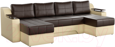 Диван П-образный Mebelico Сенатор-П 94 / 59360 (экокожа, коричневый/бежевый)