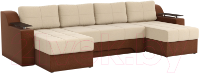 Диван П-образный Mebelico Сенатор-П 94 / 59364 (рогожка, бежевый/коричневый)