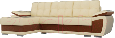 Диван угловой Лига Диванов Нэстор левый / 100428 (экокожа бежевый/рогожка коричневый)