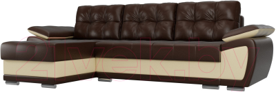 Диван угловой Лига Диванов Нэстор левый / 100430 (экокожа коричневый/бежевый)