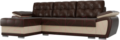 Диван угловой Лига Диванов Нэстор левый / 100431 (экокожа коричневый/рогожка бежевый)