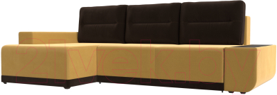 Диван угловой Лига Диванов Чикаго левый (микровельвет желтый/подушки коричневый)