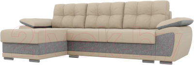 Диван угловой Лига Диванов Нэстор левый / 100417 (рогожка бежевый/серый)