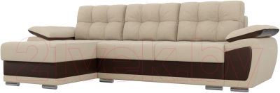 Диван угловой Лига Диванов Нэстор левый / 100418 (рогожка бежевый/экокожа коричневый)