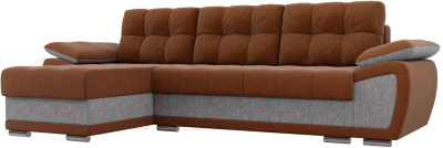 Диван угловой Лига Диванов Нэстор левый / 100421 (рогожка коричневый/серый)