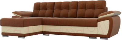 Диван угловой Лига Диванов Нэстор левый / 100422 (рогожка коричневый/экокожа бежевый)