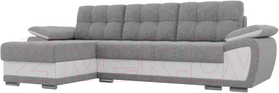 Диван угловой Лига Диванов Нэстор левый / 100425 (рогожка серый/экокожа белый)