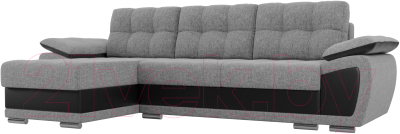 Диван угловой Лига Диванов Нэстор левый / 100426 (рогожка серый/экокожа черный)