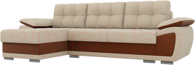 Диван угловой Лига Диванов Нэстор левый / 100419 (рогожка бежевый/коричневый)