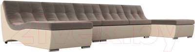 Диван П-образный Лига Диванов Монреаль Long 250 / 111523 (велюр коричневый/экокожа бежевый)