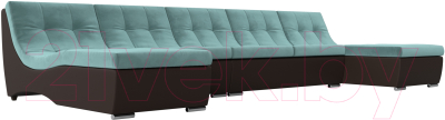Диван П-образный Лига Диванов Монреаль Long 250 / 111524 (велюр бирюзовый/экокожа коричневый)