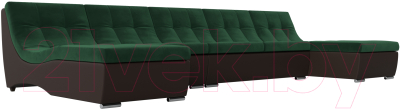 Диван П-образный Лига Диванов Монреаль Long 250 / 111526 (велюр зеленый/экокожа коричневый)