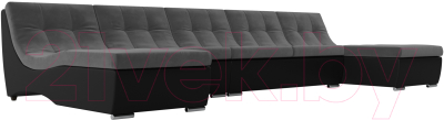 Диван П-образный Лига Диванов Монреаль Long 250 / 111527 (велюр серый/экокожа черный)
