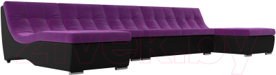 Диван П-образный Лига Диванов Монреаль Long 250 / 111538 (микровельвет фиолетовый/экокожа черный)