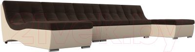 Диван П-образный Лига Диванов Монреаль Long 250 / 111531 (микровельвет коричневый/экокожа бежевый)