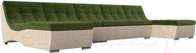 Диван П-образный Лига Диванов Монреаль Long 250 / 111535 (микровельвет зеленый/экокожа бежевый)