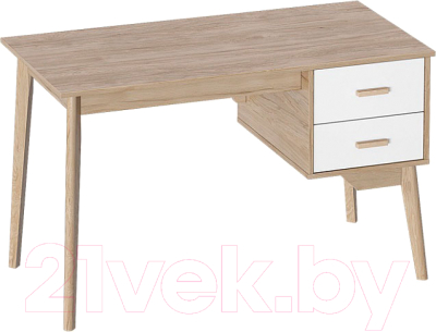 Письменный стол Мебельград Калгари с тумбой (дуб натуральный светлый/белый матовый)