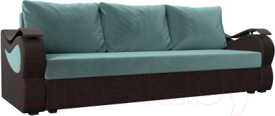 Диван Mebelico Меркурий лайт (велюр бирюзовый/экокожа коричневый)
