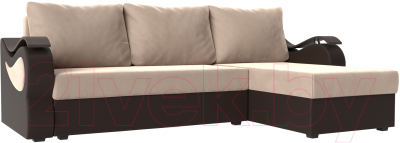 Диван угловой Mebelico Меркурий лайт правый (велюр бежевый/экокожа коричневый)