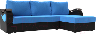 Диван угловой Mebelico Меркурий лайт правый (велюр голубой/экокожа черный)