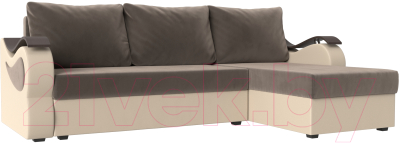 Диван угловой Mebelico Меркурий лайт правый (велюр коричневый/экокожа бежевый)