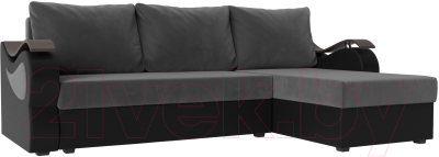 Диван угловой Mebelico Меркурий лайт правый (велюр серый/экокожа черный)