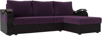 Диван угловой Mebelico Меркурий лайт правый (велюр фиолетовый/экокожа черный)