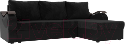 Диван угловой Mebelico Меркурий лайт правый (велюр черный/экокожа черный)