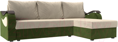 Диван угловой Mebelico Меркурий лайт правый (микровельвет бежевый/микровельвет зеленый)