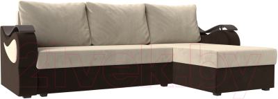 Диван угловой Mebelico Меркурий лайт правый (микровельвет бежевый/микровельвет коричневый)