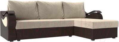 Диван угловой Mebelico Меркурий лайт правый (микровельвет бежевый/экокожа коричневый)