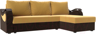 Диван угловой Mebelico Меркурий лайт правый (микровельвет желтый/микровельвет коричневый)
