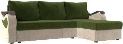Диван угловой Mebelico Меркурий лайт правый (микровельвет зеленый/микровельвет бежевый)