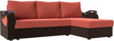 Диван угловой Mebelico Меркурий лайт правый (микровельвет коралловый/микровельвет коричневый)