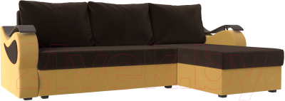 Диван угловой Mebelico Меркурий лайт правый (микровельвет коричневый/микровельвет желтый)
