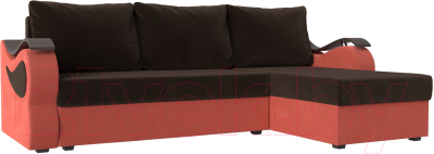 Диван угловой Mebelico Меркурий лайт правый (микровельвет коричневый/микровельвет коралловый)