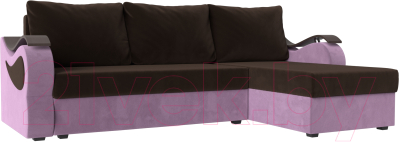 Диван угловой Mebelico Меркурий лайт правый (микровельвет коричневый/микровельвет сиреневый)