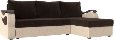Диван угловой Mebelico Меркурий лайт правый (микровельвет коричневый/экокожа бежевый)