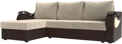 Диван угловой Mebelico Меркурий лайт левый (микровельвет бежевый/экокожа коричневый)