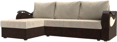 Диван угловой Mebelico Меркурий лайт левый (микровельвет бежевый/микровельвет коричневый)