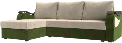 Диван угловой Mebelico Меркурий лайт левый (микровельвет бежевый/микровельвет зеленый)