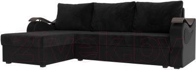 Диван угловой Mebelico Меркурий лайт левый (велюр черный/экокожа черный)