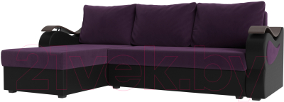 Диван угловой Mebelico Меркурий лайт левый (велюр фиолетовый/экокожа черный)